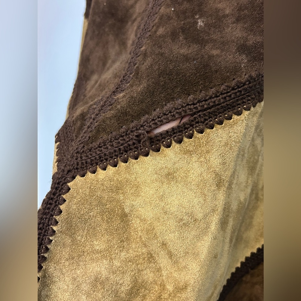 VTG 70s Saks Fifth Avenue Patchwork Suede Maxi Skirt Boho Hippie Chevron Small - Picture 4 of 16